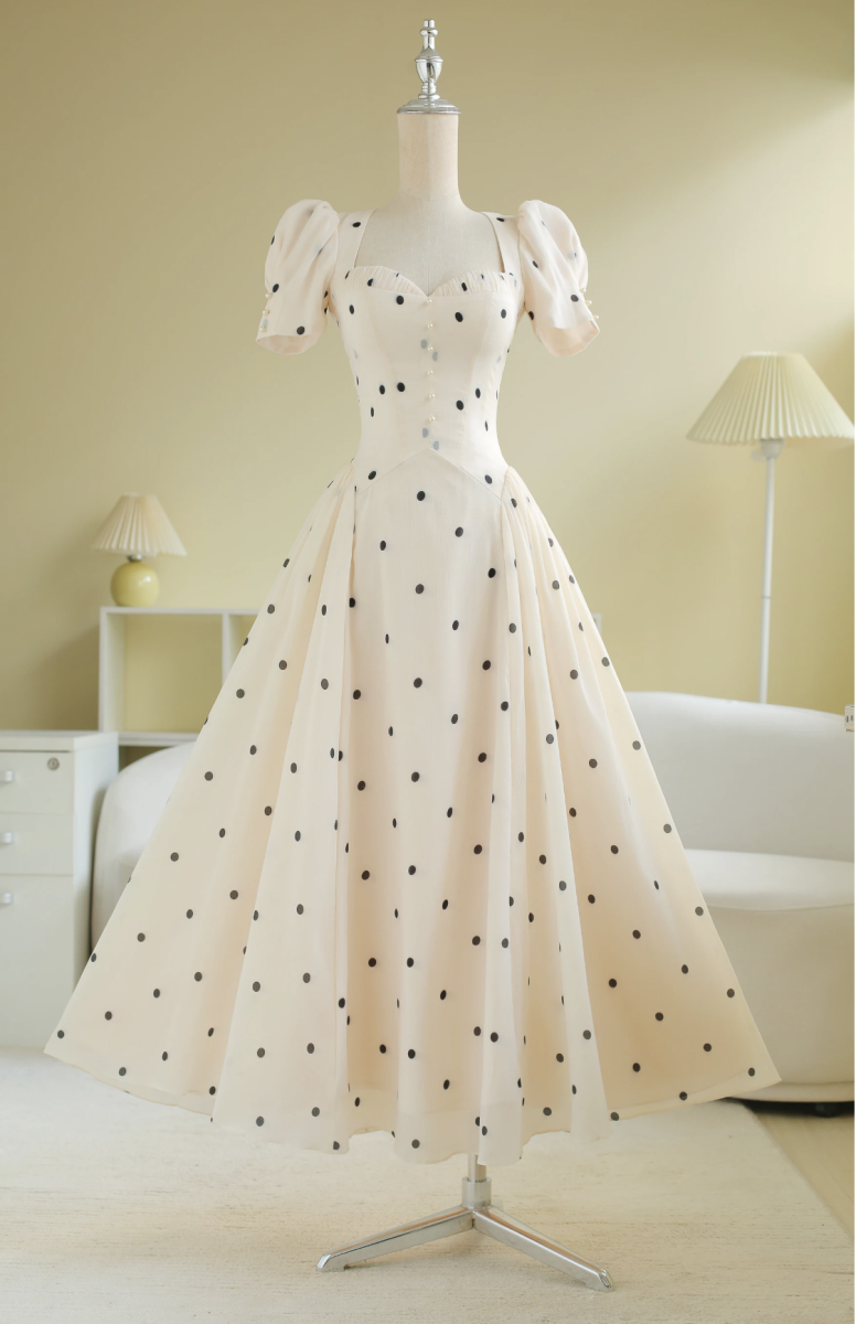 SÒ VINTAGE - CLAUDI đầm chấm bi xòe dáng dài tôn dáng