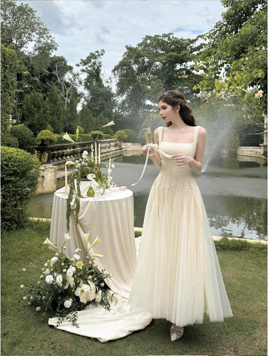 SÒ VINTAGE - ELODIE đầm maxi ren ánh phối lưới