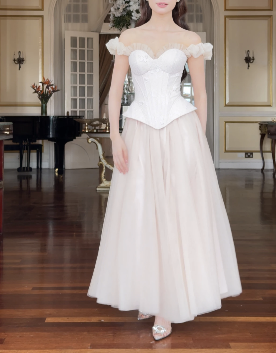 SÒ VINTAGE - MALY set áo corset và chân váy lưới nhiều lớp dáng xòe rộng